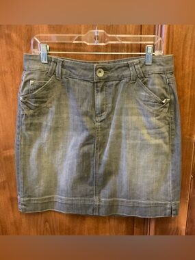 DKNY Gray Denim Mini Skirt with Front Pockets